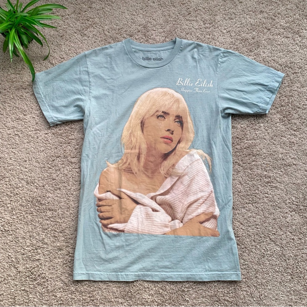 Billie Eilish Happier Than Ever Tour Merch T-Shirt Size Medium Blue